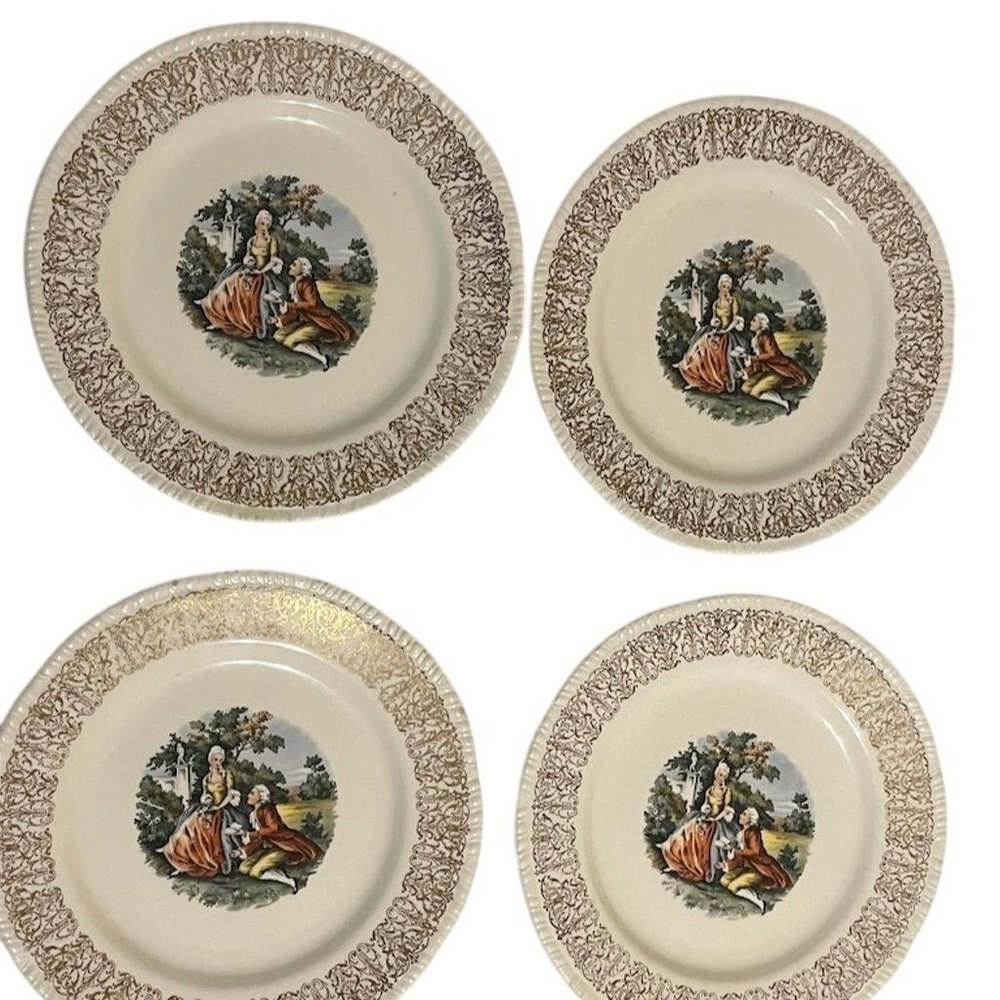 Vintage Homer Laughlin Courting Couple Plates Set of 4 China USA